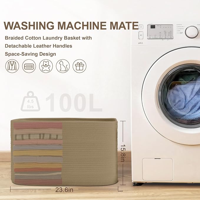 100L Extra Large Woven Laundry Basket Hamper - Image 8