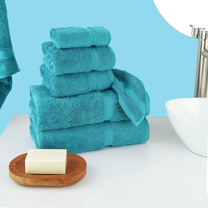 Chakir Turkish Linens 100% Cotton 6-Piece Towel Set, Aqua | Premium Turkish - Image 2