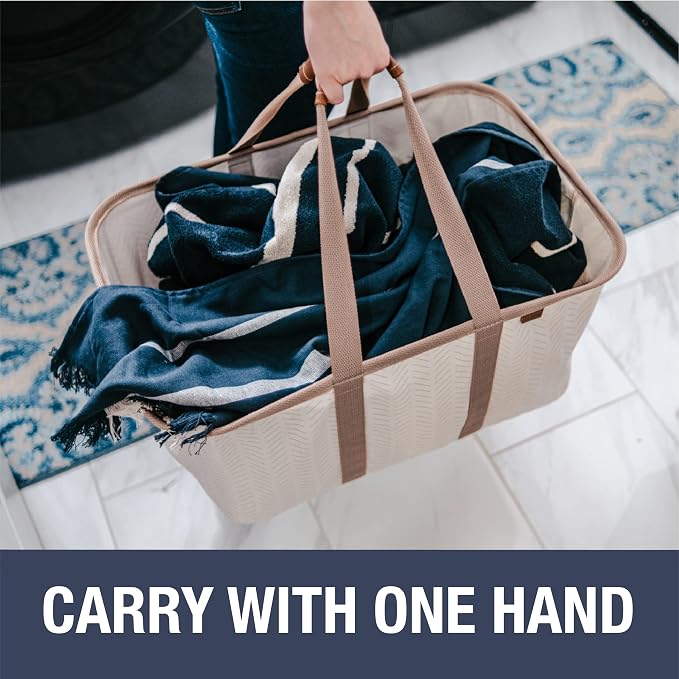 Collapsible Fabric Laundry Basket Tote Premium, Herringbone, 2 Pack - Image 3