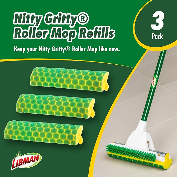 Libman Nitty Gritty Roller Mop Refills, Self Wringing, 3 Replacement Heads - Image 2