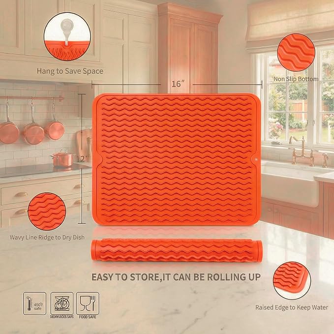 MicoYang Silicone Dish Drying Mat — Quick-Dry Ridges Counter & Sink Pad - Image 2