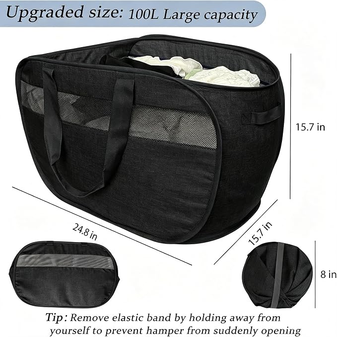 100L Extra Large Collapsible Laundry Baskets 2 Pack. | Foldable Extra Large - Image 2