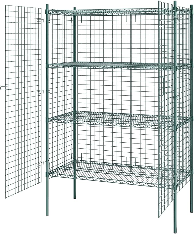 Commercial Grade NSF Listed Metal Wire Mesh Storage Green Epoxy Security Cage Kit 24" x 48" x 74", Perfect for Warehouse, Walk-In Refrigerator, Freezer, Grocery Store, Restaurant