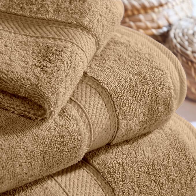 SUPERIOR Egyptian Cotton Ultra Plush & Absorbent, 3 Piece Set, Toast | Quick Dry - Image 7