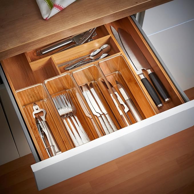 Qilinba 8 PACK Drawer Organizers Deep Drawer Organizer Bins | Clear Silverware - Image 8
