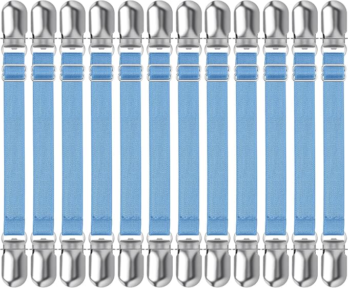 Boao 12 Pcs Bedsheet Strap Elastic Clip, Sky Blue, 8-12 Inch Length | Sturdy by Boao