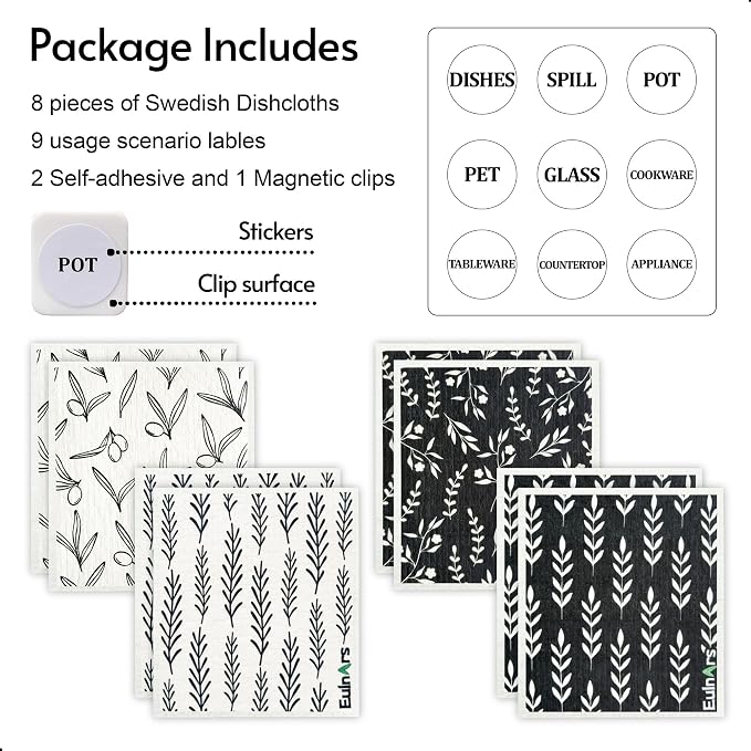 Eulnars Swedish Dishcloths for Kitchen, 8 Pack Flower Reusable Paper Towels - Image 4
