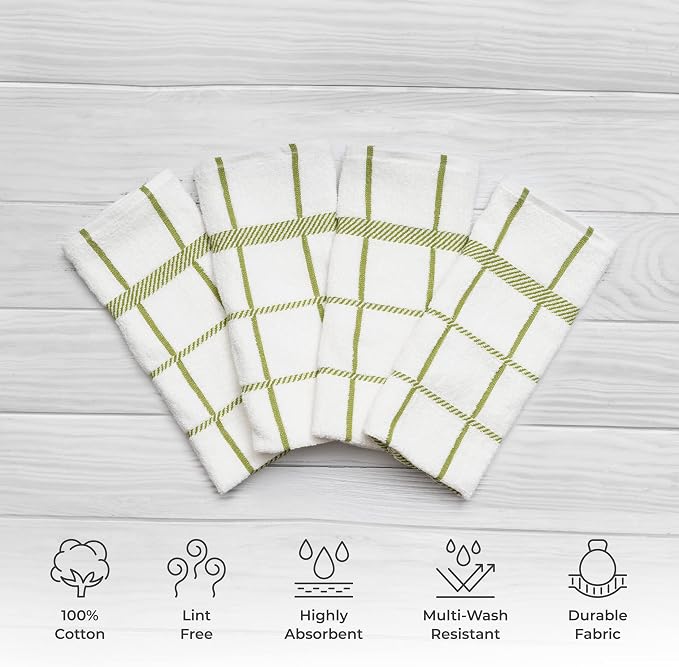 100% Cotton Terry Dish Towels, 4 Pack Checks, 16 x26 Inches, Super Soft and - Image 2