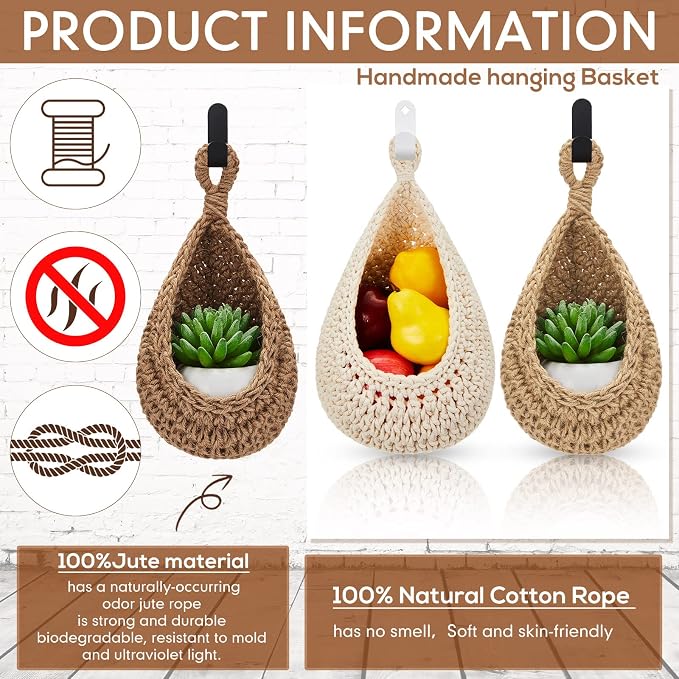 Honeydak 3 Hanging Baskets, Light Linen, Cotton Rope - Image 4