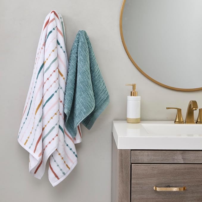 SKL Home CloudSoft/Modesto Stripe Bath Towel Set, Teal/Multi | 2 Bath towels - Image 5