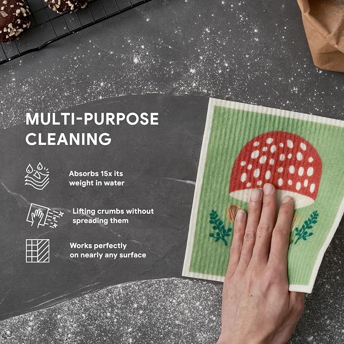 RECYCO Swedish Dishcloths for Kitchen | 6 Packs Forest Mushroom Washable Dish - Image 4