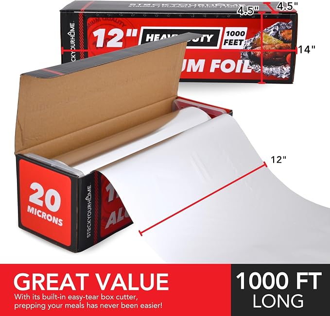 Stock Your Home Heavy Duty Aluminum Foil Roll, 1000 FT x 12 Inches Wide Non - Image 2