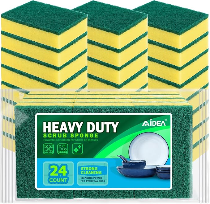 AIDEA Sponges Kitchen, 24-PK Heavy Duty Dish Sponges Kitchen, Scrub Sponges | by AIDEAHOME