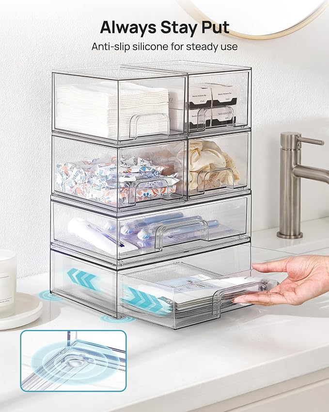 Vtopmart Clear Stackable Storage Drawers Set of 6, Plastic Organizer Bins | - Image 7