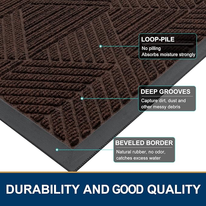 Smiry Half Circle Front Door Mat Outside Entrance, Heavy Duty Sturdy Natural Rubber Doormat, Trap Dirt and Moisture, Low Profile Mats for Indoor Outdoor Entry, Irregular Triangle (35x23, Dark Brown)