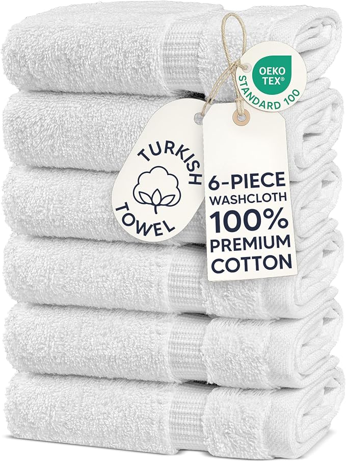 Chakir Turkish Linens 100% Cotton 6-Pack Washcloths 13x13, Oeko-Tex Certified by ChakirTurkishLinens