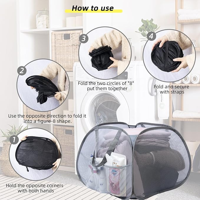Collapsible Laundry Basket, 90L Mesh Pop-up Hamper - Image 7
