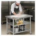 Stainless Steel Table with Wheels for Food Preparation and Work, Multi-Size Optional, Three-Layer Variable Two-Layer Metal Commercial Workbench Outdoor, Restaurant, Kitchen (48" Lx24 Wx34 H)