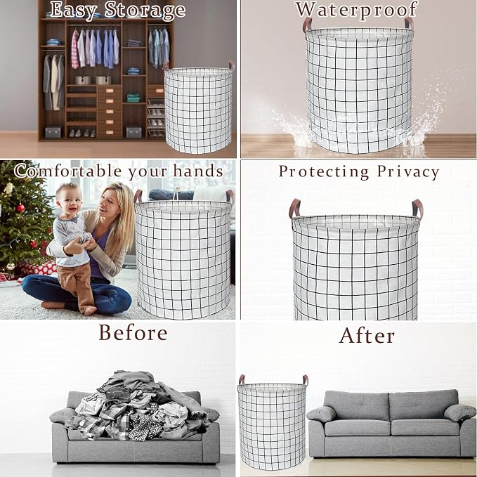 Waterproof Laundry Hamper Collapsible Laundry Basket Leather Handle Laundry Bag - Image 3