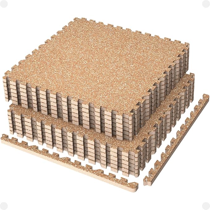 AIRHOP 0.56in Thick 48 Sq Ft Exercise Equipment Mats, 12 Tiles Upgraded Rubber Top with High Density EVA Foam, Large Interlocking Puzzle Gym Flooring for Home Gym, Heavy Weight Workout, 24 x 24in