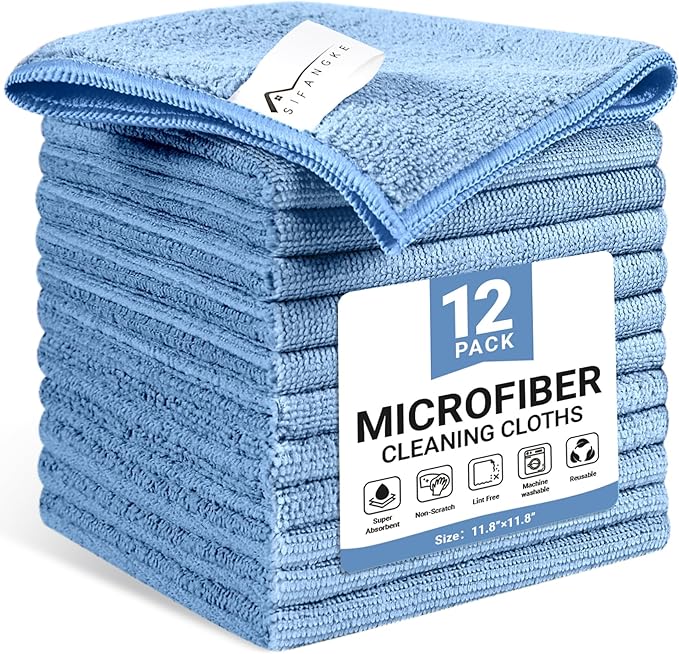 SIFANGKE Microfiber Cleaning Cloth, 12 Pack Blue Cleaning Rags by Unknown