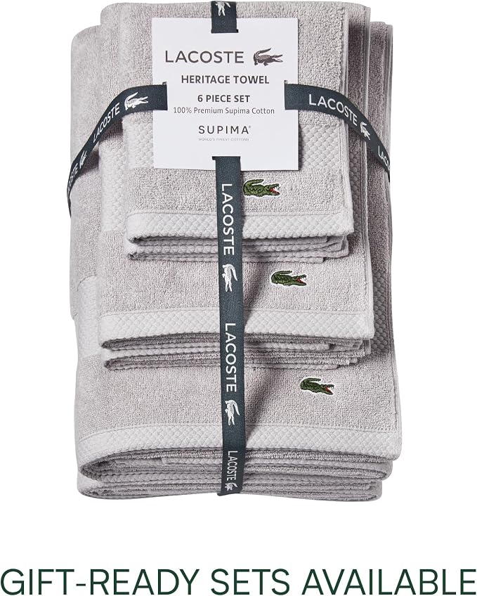 Lacoste Heritage 100% Supima Cotton Hand Towel 16" x 30", Micro Chip | Highly - Image 4