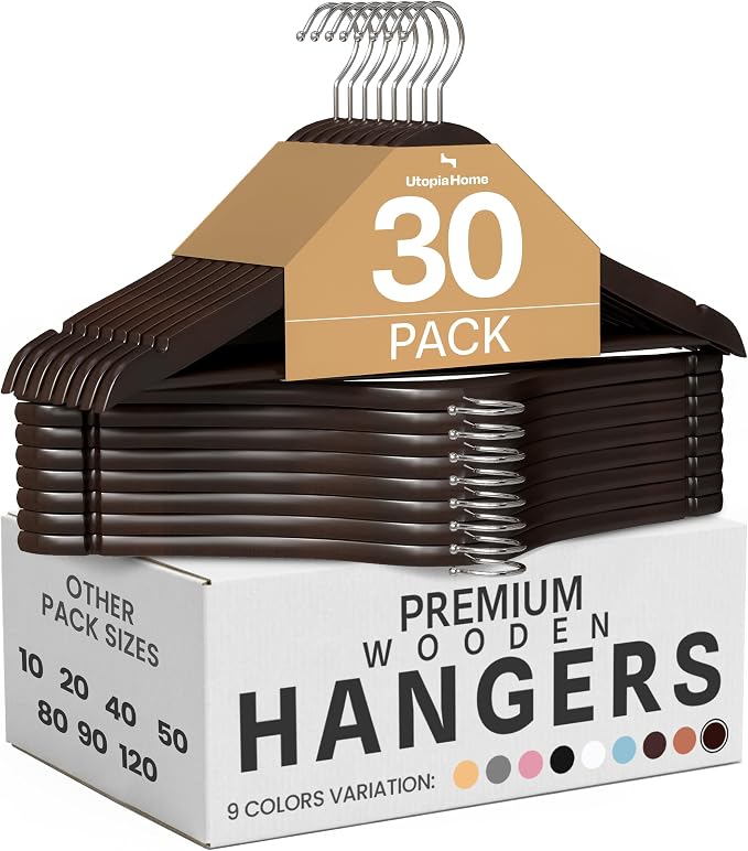 Utopia Home Wooden Hangers 30 Pack – Slim Suit Hangers Vintage | 360° rotatable by UTOPIAHOME