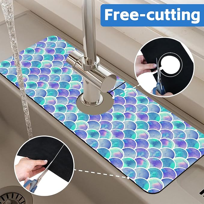 Watercolor Rainbow Scales Sink Faucet Absorbing Mat Sink Splash Guard Faucet - Image 7