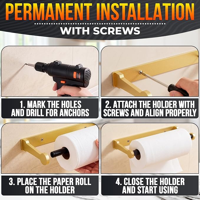 Gold Paper Towel Holder Under Cabinet, Space-Saving - Image 9