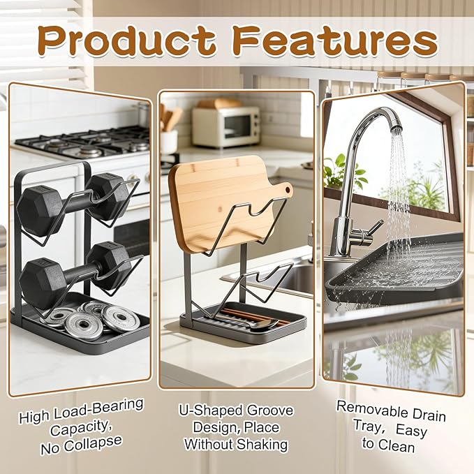 Kitchen Pot Lid Storage Rack, Pot Lid Holder With Tray, Lid Holder While Cooking, Lid And Spoon Rest, Multifunctional Kitchen Organizer Stand (Black)