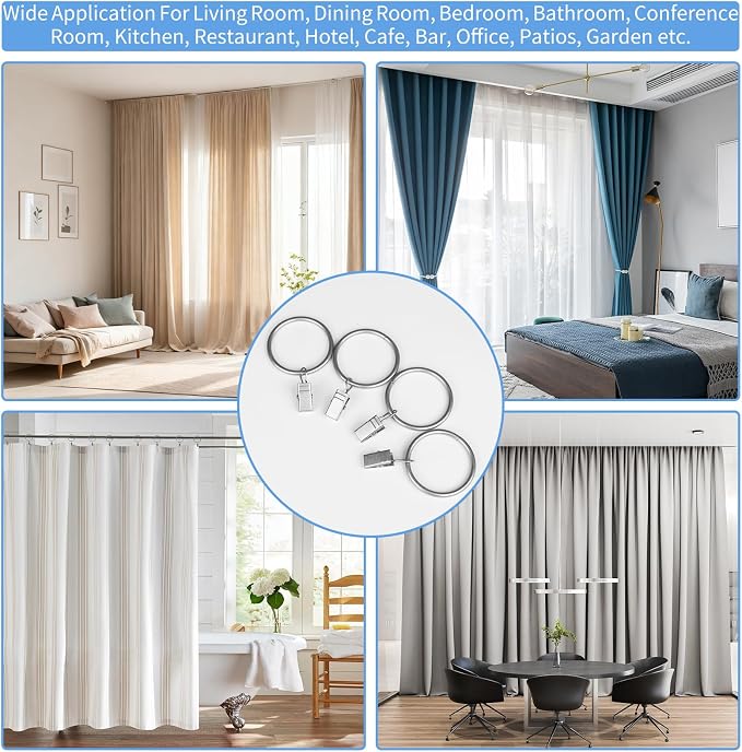 Curtain Rings with Clips, 44 Pack Metal Drapery Rings with Clips Hooks Hangers - Image 8