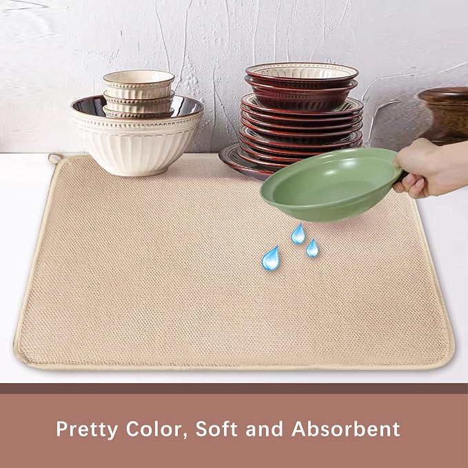 Dish Drying Mats for Kitchen Counter 2Pcs, Absorbent Dish Drying Pads | Small - Image 4