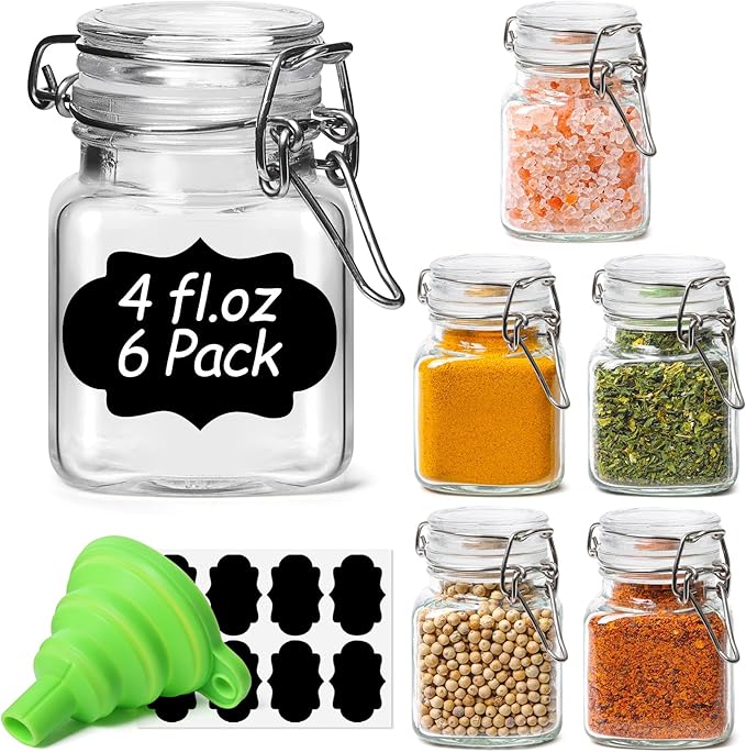 ComSaf Square Glass Spice Jars 4 oz 6 Pack by ComSaf