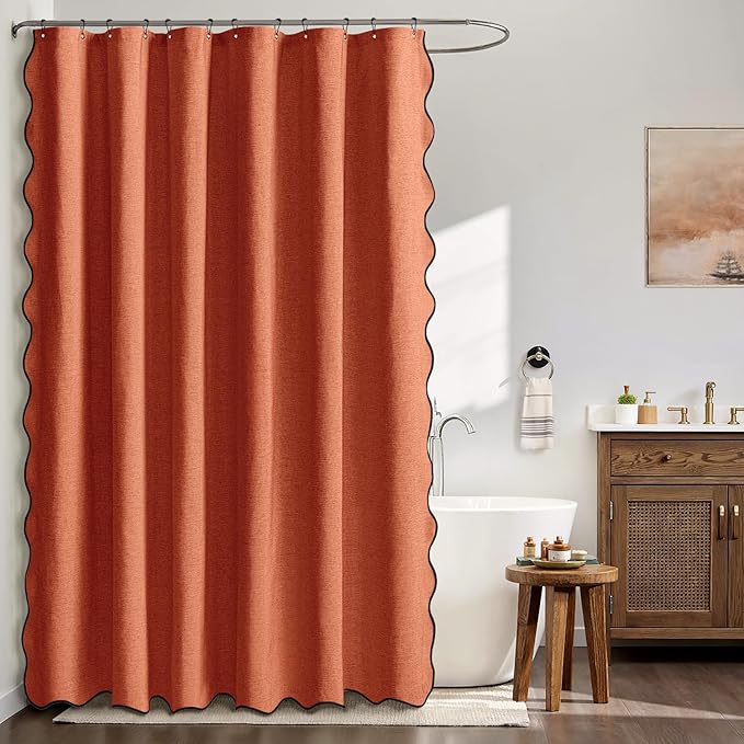 MIULEE 72"x84" Extra Long Scalloped Linen Shower Curtain Burnt Orange - Image 2
