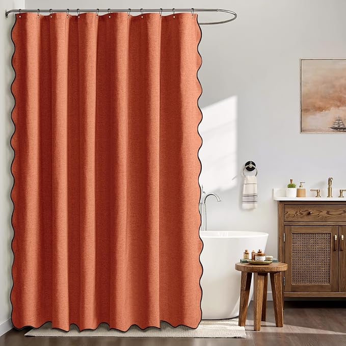 MIULEE Burnt Orange Scalloped Linen Shower Curtain 72x72 Inches - Image 2