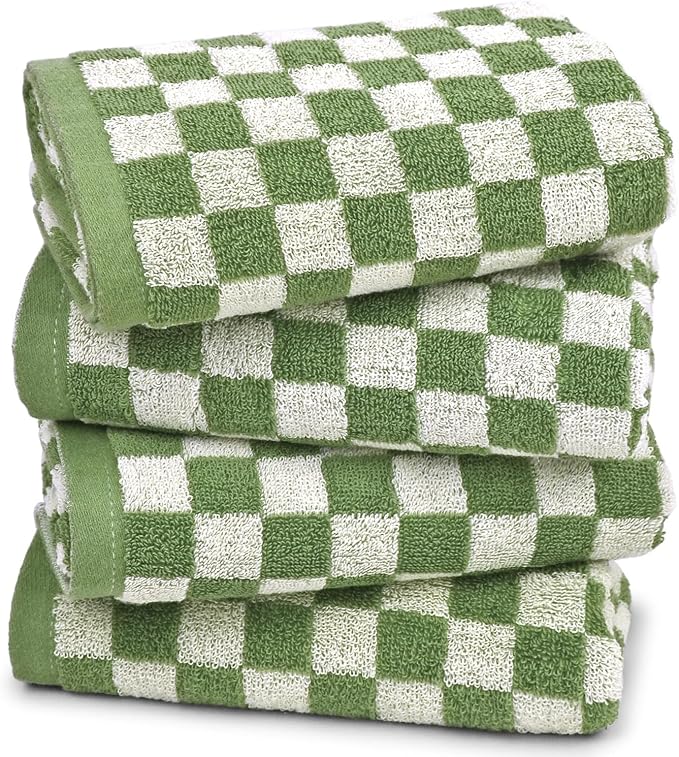 Jacquotha Green Hand Towels for Bathroom Set of 4, Cute Checkered by Jacquotha