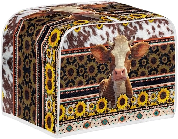 UNICEU Sunflower Cow 2 Slice Quilted Toasters Dust-proof Toasters Aztec Geometric Print Bread Maker Kitchen Small Appliance Dust Cover