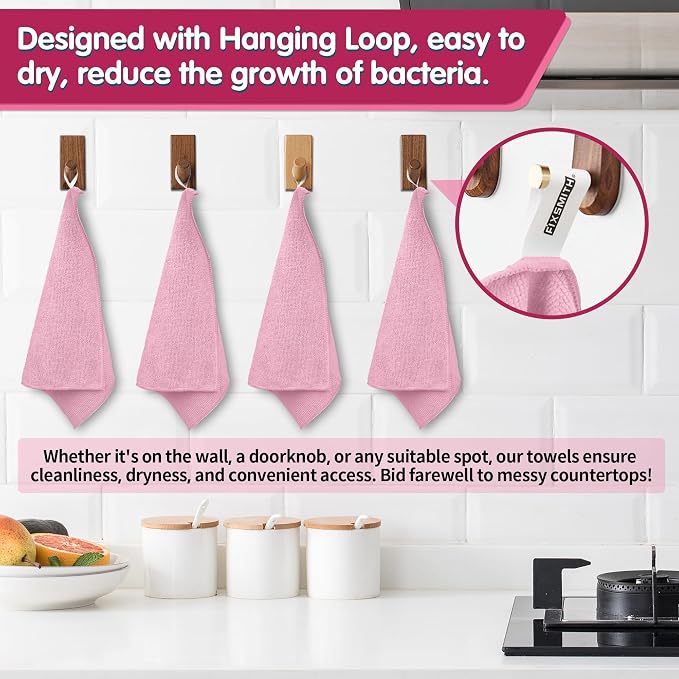 FIXSMITH Pink Microfiber Cleaning Cloth -Pack of 12, Highly Absorbent Cleaning - Image 4