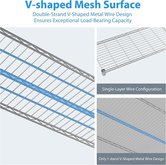 Homdox Heavy Duty Metal Shelves for Storage, 5 Tier Storage Racks and Shelving, Commercial Adjustable Wire Shelving Unit on Wheels, Garage Rack Pantry Shelves Kitchen Shelving, 18"x60"x82", Chrome