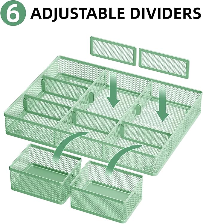Marbrasse Mesh Desk Drawer Organizer Tray 3 Packs, 9 Adjustable Compartments - Image 2