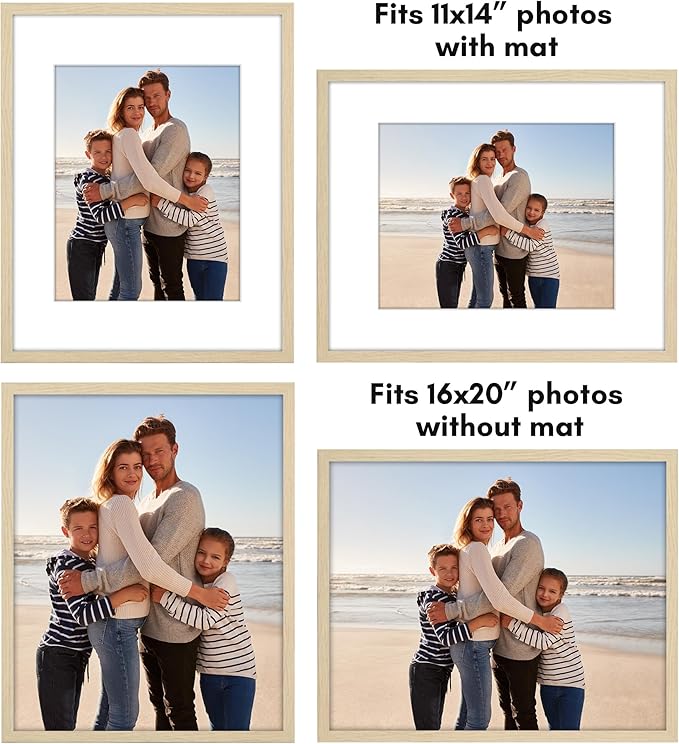 Americanflat 16x20 Picture Frame with Polished Plexiglass - Set of 5 - Use as 11x14 Frame with Mat or Display 16x20 Photo Without Mat - Galleria Collection - Picture Frames for Wall - Natural Oak