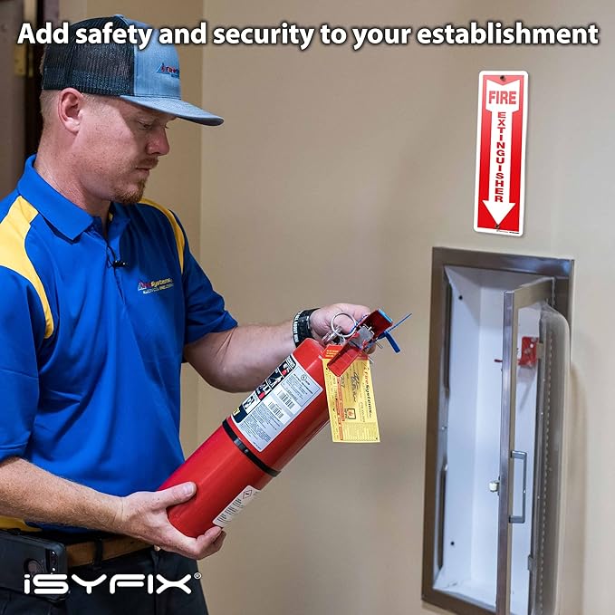 iSYFIX Fire Extinguisher Sign – 2 Pack 4x12 Inch – 100% Rust Free .040 Aluminum Signs, Laminated for Ultimate UV, Weather, Scratch, Water and Fade Resistance, Indoor and Outdoor