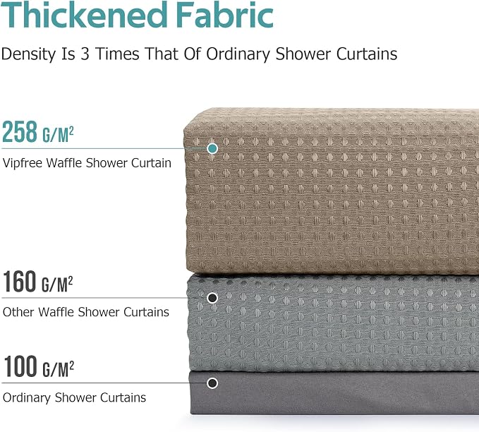 Vipfree 3 in 1 Shower Curtain Set, Waffle Shower Curtain and Liner Set - Image 4