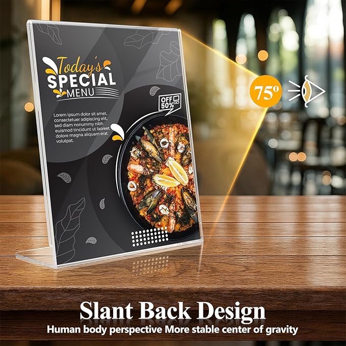 Acrylic Sign Holder 8.5 x 11 6 Pack, Double-Sided Clear Sign Holder Plastic Stands for Display, Table Sign Stands, L Shape Flyer Holder