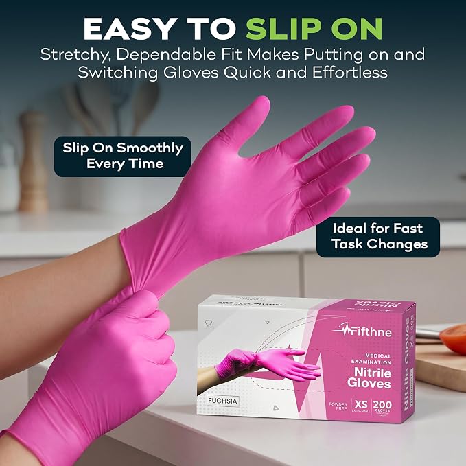 FifthPulse Fuchsia Hot Pink Nitrile Disposable Gloves -3 Mil Medical Exam - Image 4