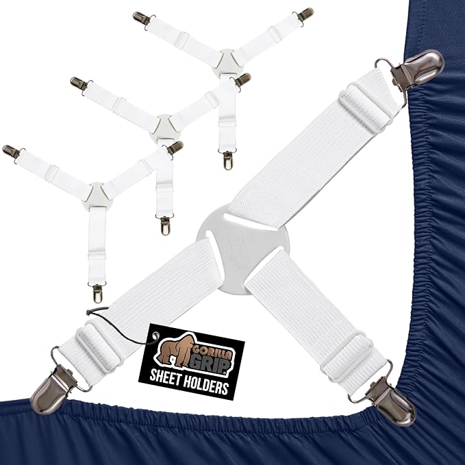 GORILLA GRIP Patented Bed Sheet Holders, Adjustable Elastic Fasteners by Unknown