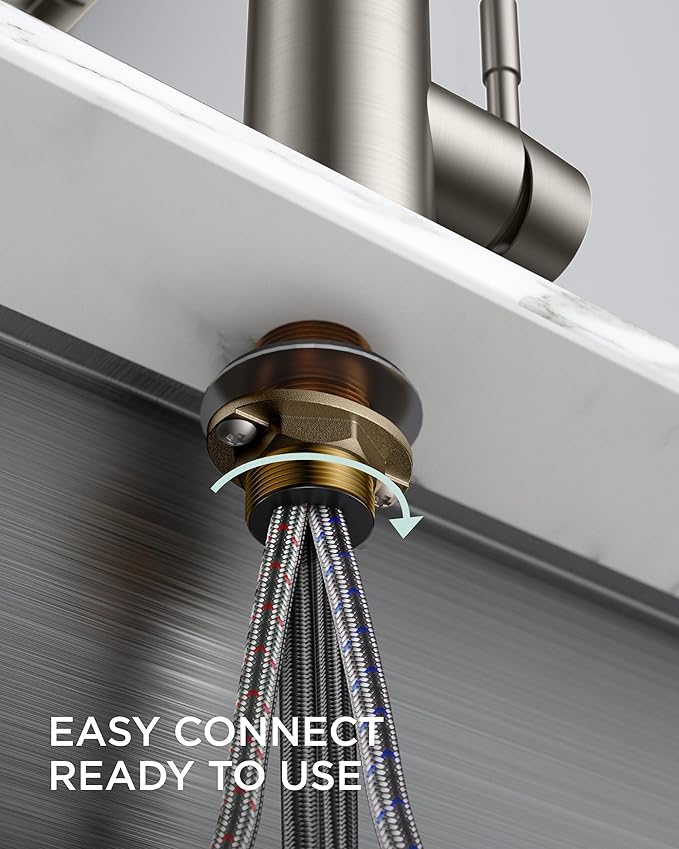 FORIOUS Kitchen Faucet with LED Light Sprayer, Single Lever, Brushed Nickel | - Image 8