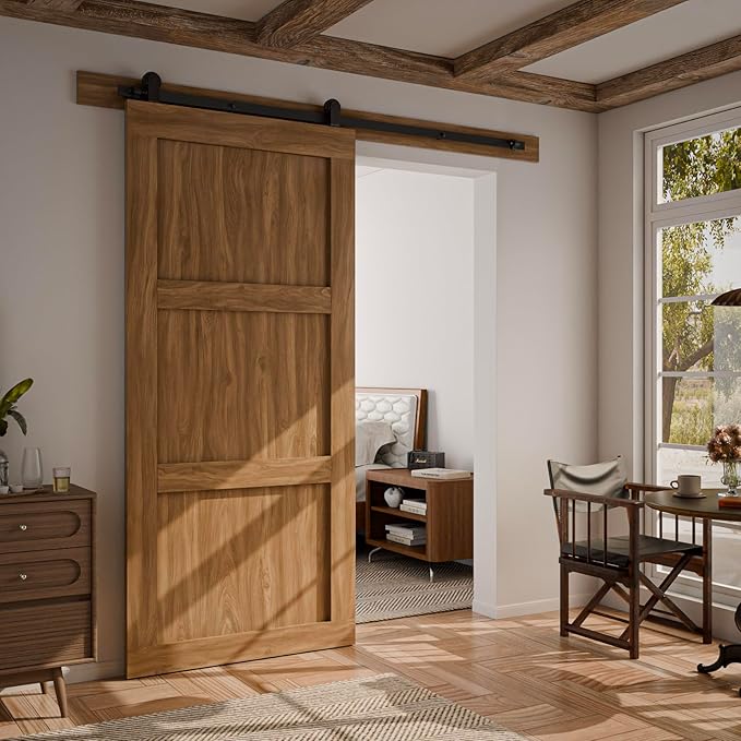 CCJH 11FT Sliding Barn Door Hardware Kit, Heavy Duty, Smoothly and Silently, Easy to Install, Fit 66" Width Single Door Panel, T-Shaped Style Black