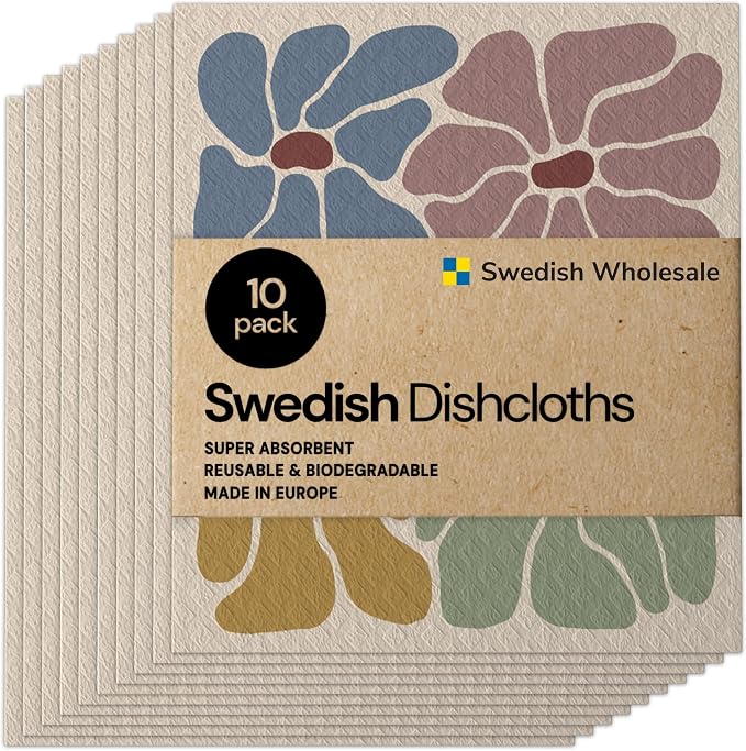 Swedish Wholesale Dishcloths Reusable 8" x 7" Sponge Cloths, Bulk 10 Pack of by SwedishWholesale