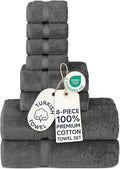 Chakir Turkish Linens 100% Cotton 8-Piece Towel Set, Dark Gray | Premium Towel by ChakirTurkishLinens